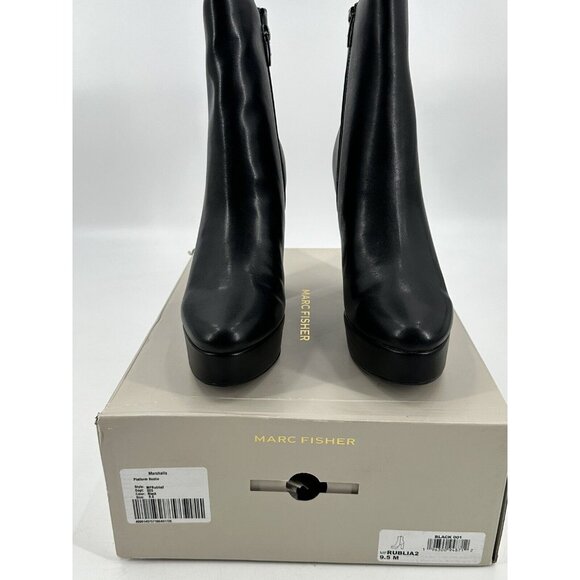 MARC FISHER Rublia 2 Womens Black Platform Bootie Heel Faux Leather Boots 9.5 M - Picture 1 of 10